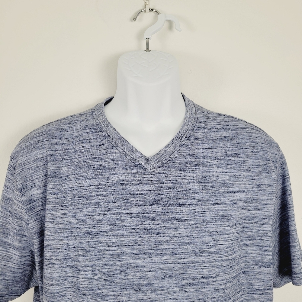 Ferruche Blue Heathered Cotton Blend V Neck‎ T Shirt - Picture 2 of 9